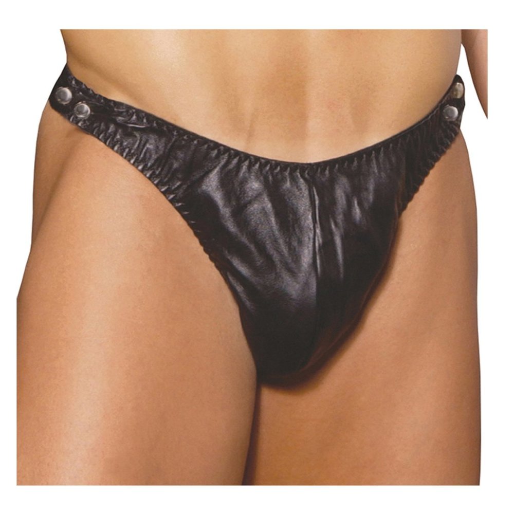 Men's Leather Thong with Adjustable Side Snaps